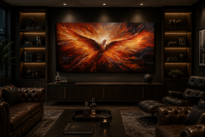 Rising Phoenix Extra Large Orange Framed Canvas Wall Art For Living Room Or Dining