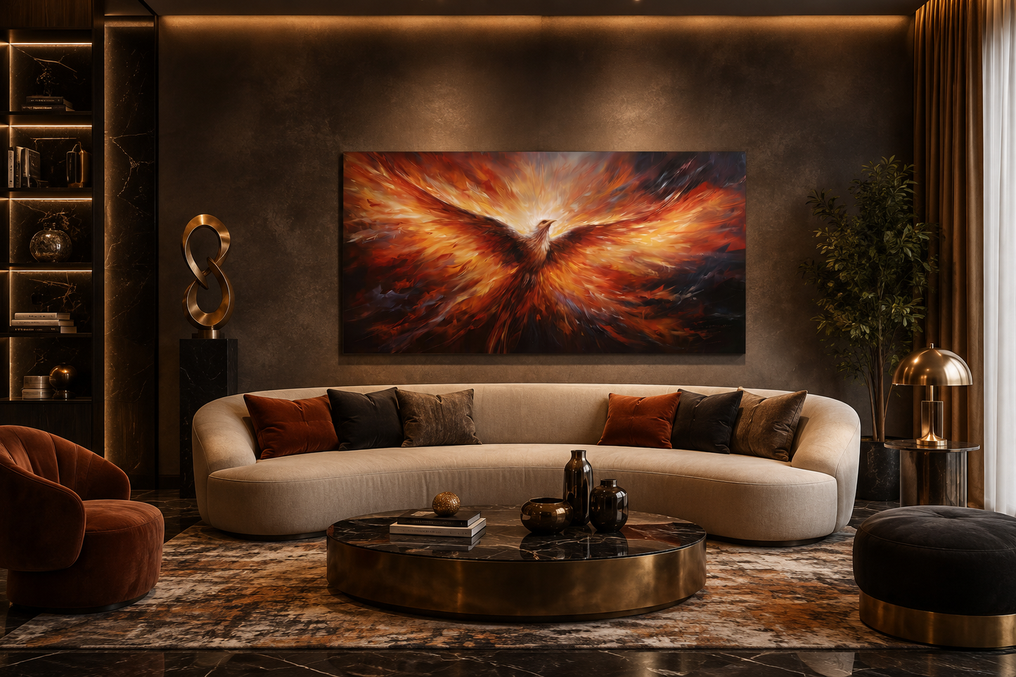 Rising Phoenix Extra Large Orange Framed Canvas Wall Art For Living Room Or Dining