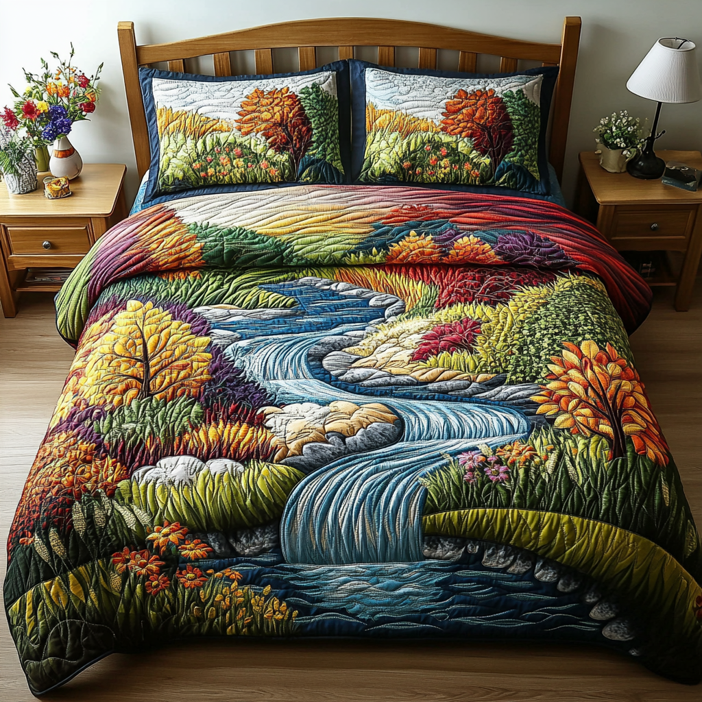 River Pathway 3-Piece Quilted Bedding Set - Single (59" x 70")