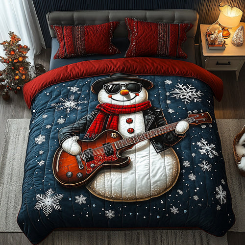 Rock Star Snowman 3-Piece Quilted Bedding Set - Single (59" x 70")