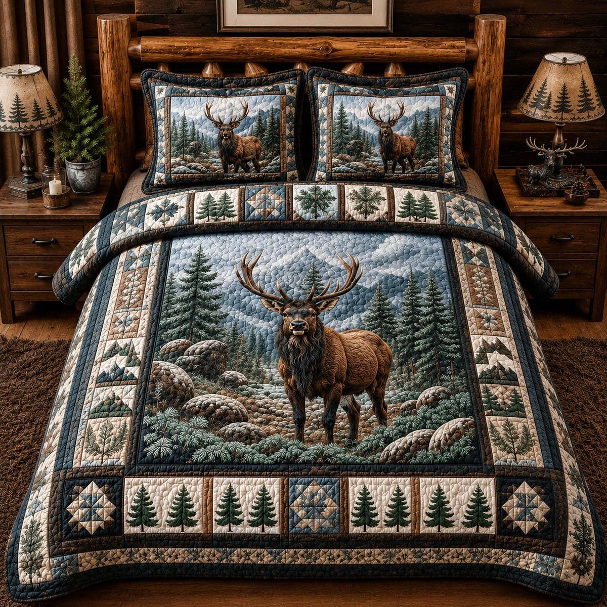 Rocky Ridge Elk 3-Piece Quilted Bedding Set - Single (59" x 70")