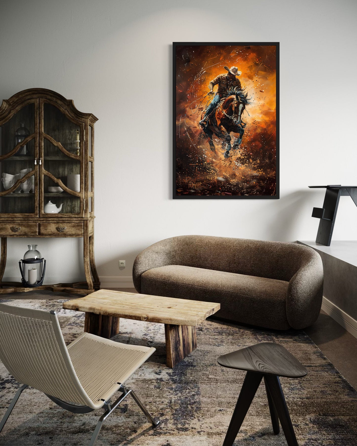 Rodeo Cowboy Riding Bucking Bronco Western Canvas Wall Art