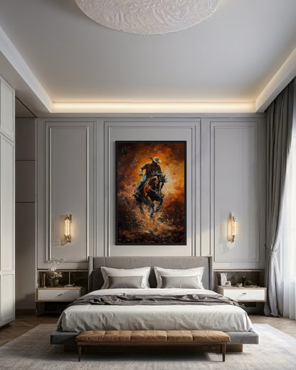 Rodeo Cowboy Riding Bucking Bronco Western Canvas Wall Art