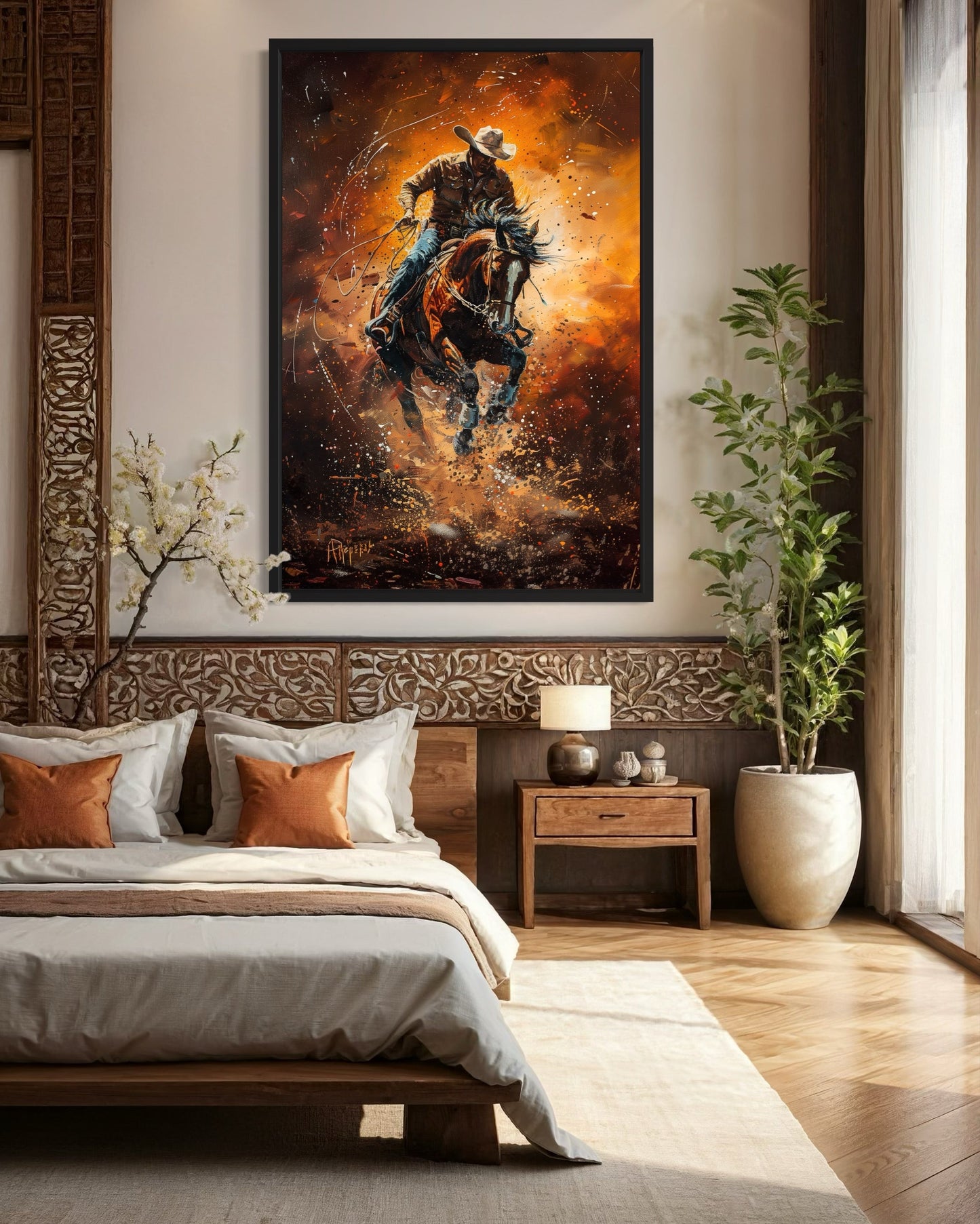Rodeo Cowboy Riding Bucking Bronco Western Canvas Wall Art