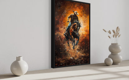 Rodeo Cowboy Riding Bucking Bronco Western Canvas Wall Art