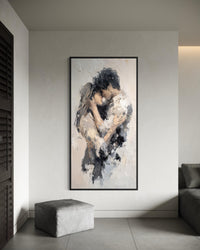 Romantic Couple Embrace Abstract Neutral Tall Vertical Canvas Wall Art