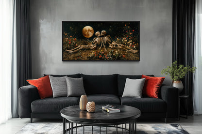 Romantic Gothic Wall Art – Eternal Love Skeletons Floral Gothic Decor for Couples Bedroom