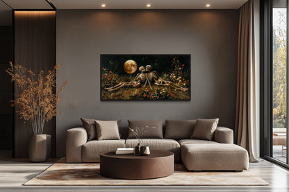 Romantic Gothic Wall Art – Eternal Love Skeletons Floral Gothic Decor for Couples Bedroom