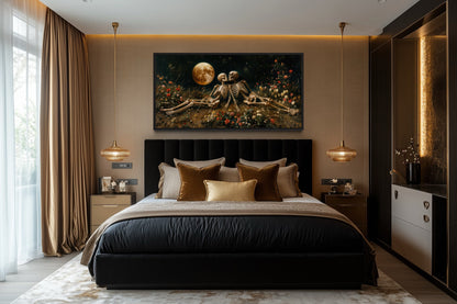 Romantic Gothic Wall Art – Eternal Love Skeletons Floral Gothic Decor for Couples Bedroom