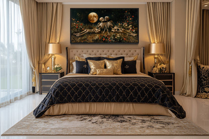 Romantic Gothic Wall Art – Eternal Love Skeletons Floral Gothic Decor for Couples Bedroom