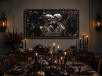 Romantic Gothic Skeletons Skull Painting With Rest In Pieces Plaque For Halloween Decor Canvas Wall Art