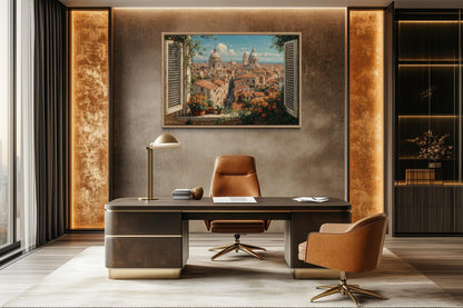Rome Skyline Window View Canvas Wall Art