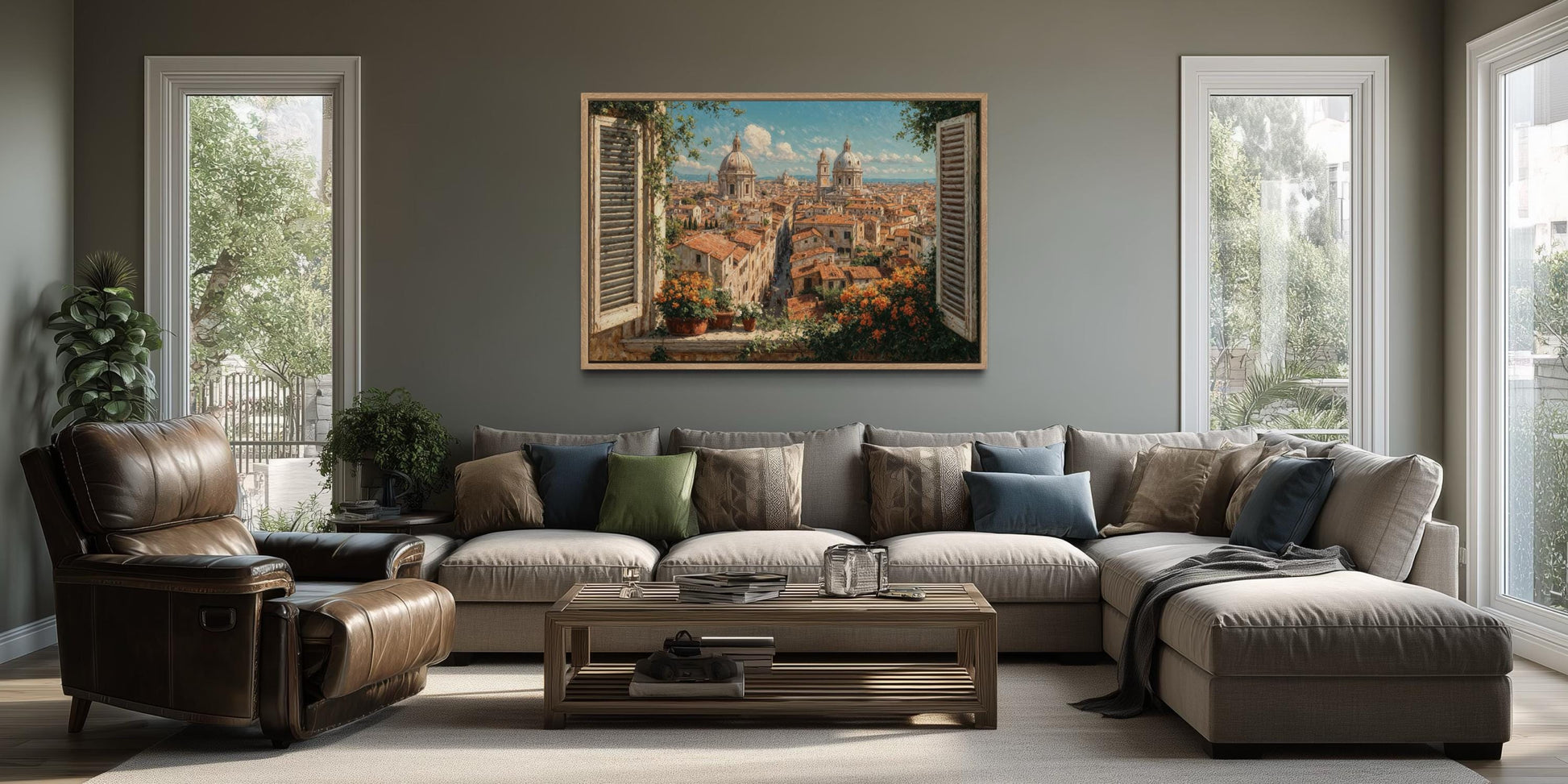 Rome Skyline Window View Canvas Wall Art