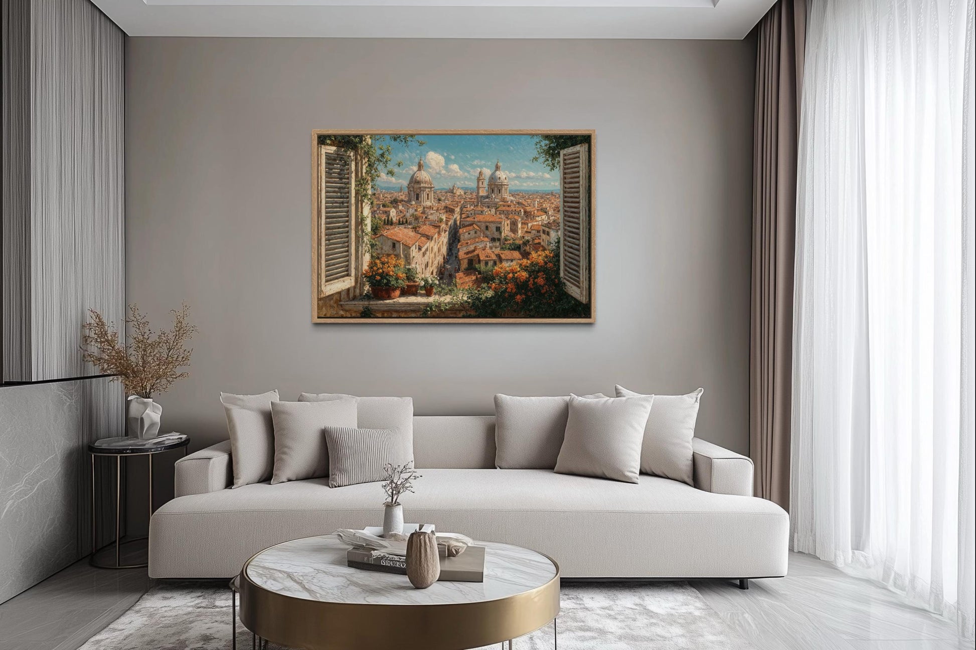 Rome Skyline Window View Canvas Wall Art