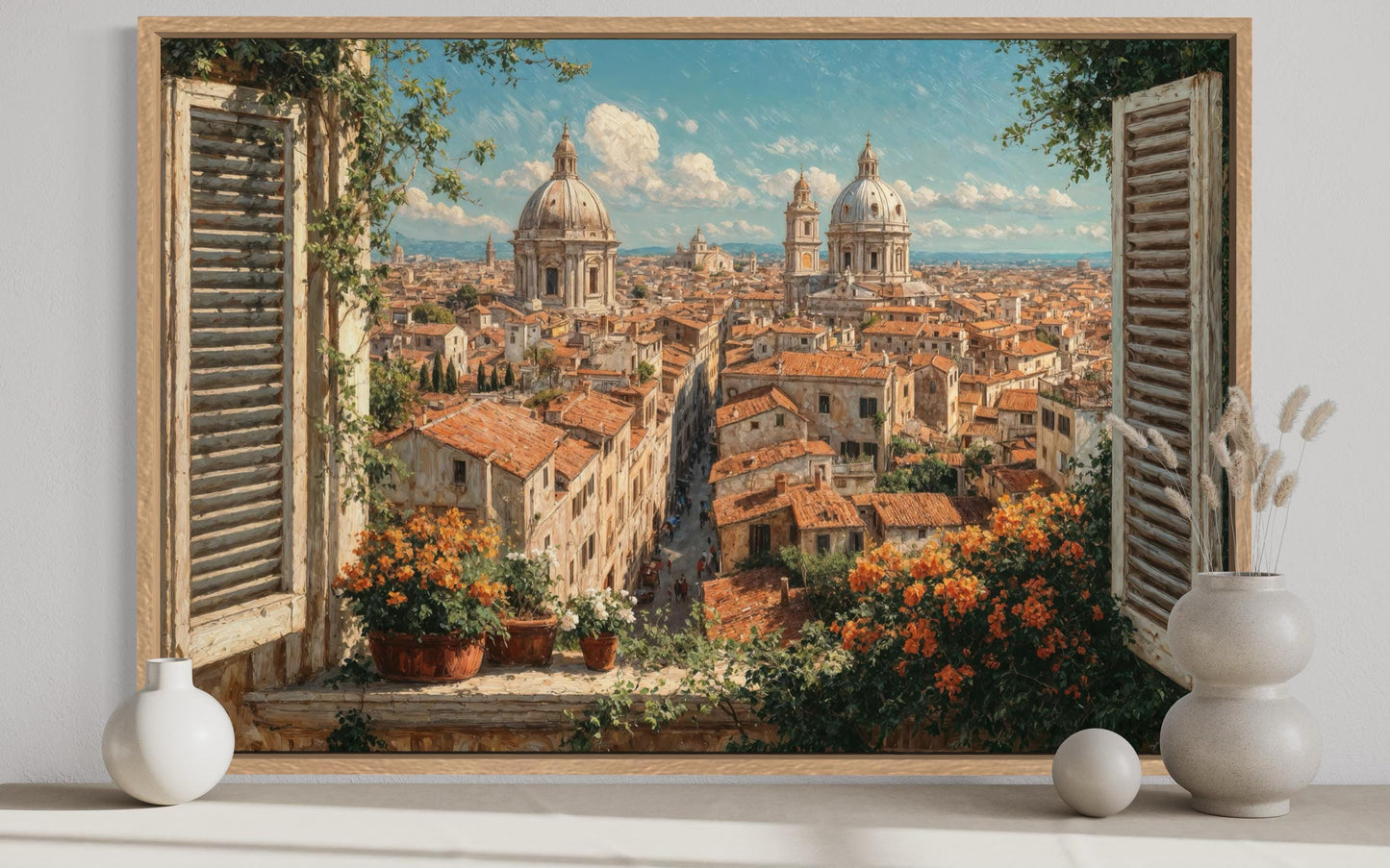 Rome Skyline Window View Canvas Wall Art