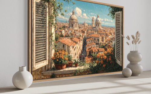 Rome Skyline Window View Canvas Wall Art
