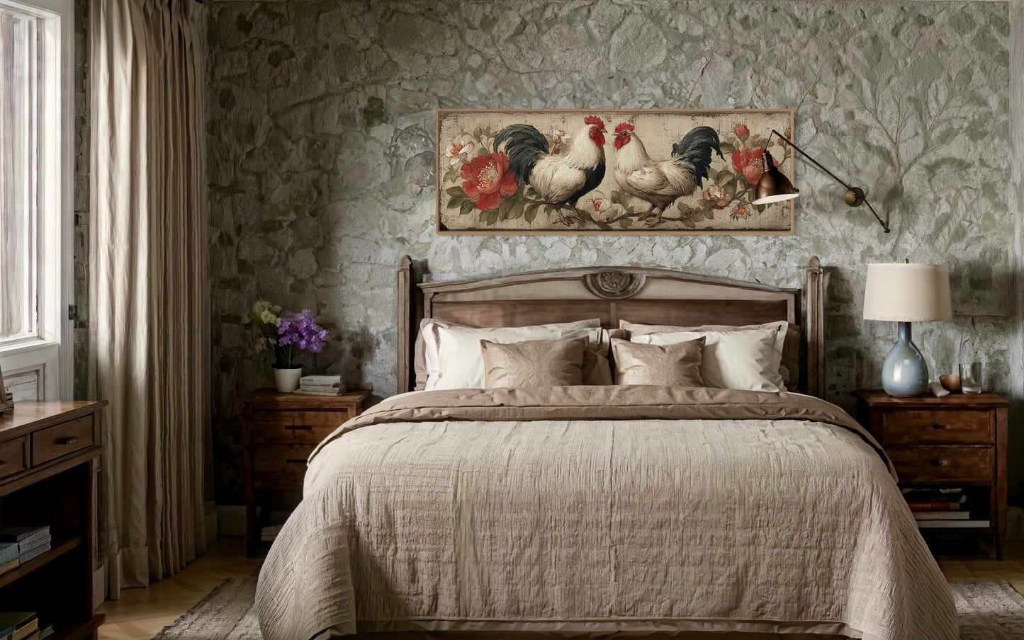 Roosters Wall Art Rustic Farmhouse Kitchen Horizontal Wall Art