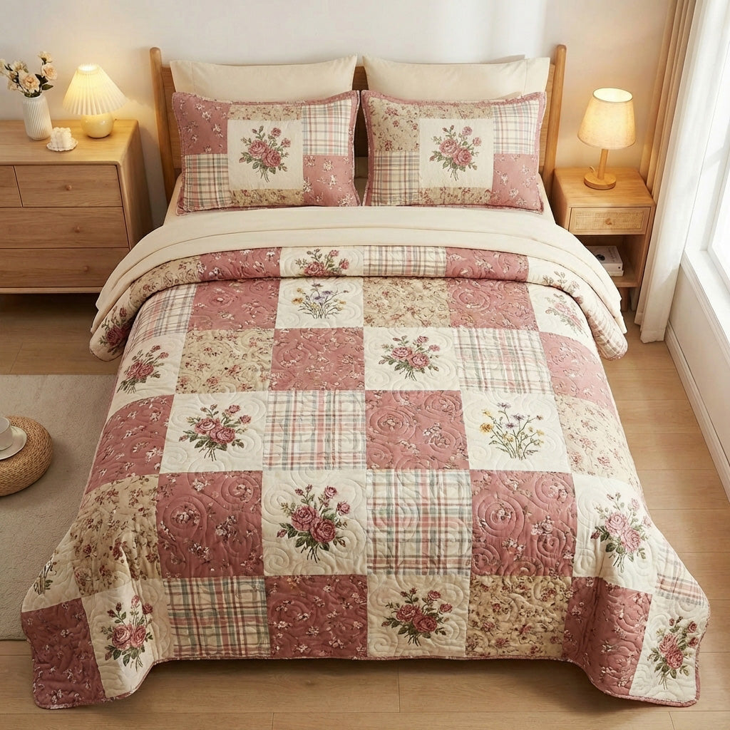 Rose Cottage 3-Piece Quilted Bedding Set - Single (59" x 70")