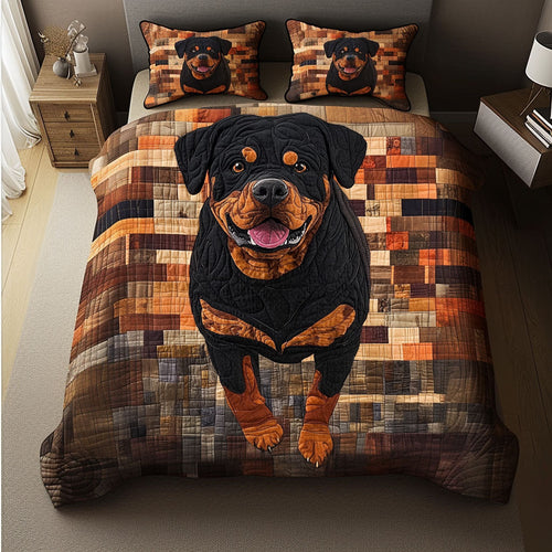 Rottie Fall Nap 3-Piece Quilted Bedding Set - Single (59" x 70")