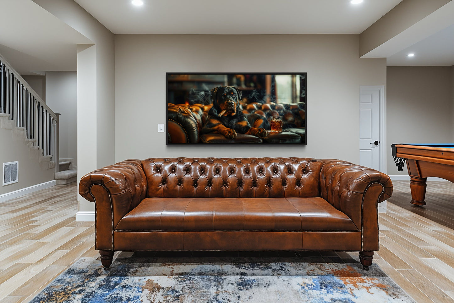 Rottweiler Wall Art – Framed Dog Painting | Man Cave Decor & Whiskey Bar Style