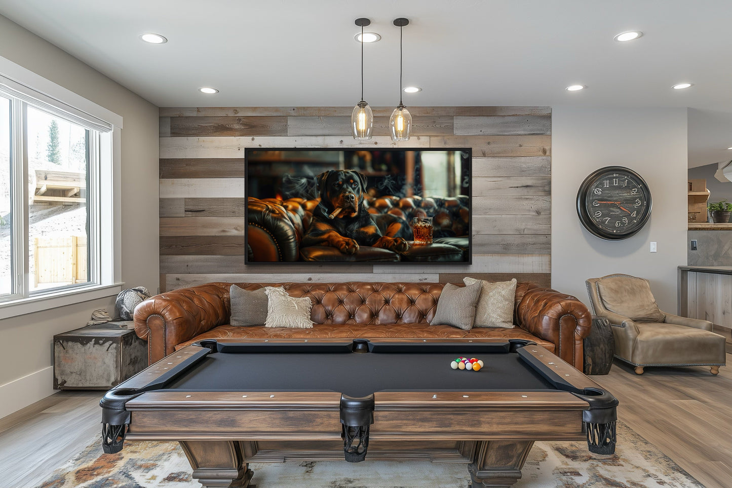 Rottweiler Wall Art – Framed Dog Painting | Man Cave Decor & Whiskey Bar Style