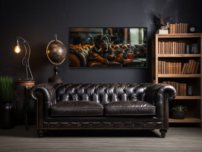 Rottweiler Wall Art – Framed Dog Painting | Man Cave Decor & Whiskey Bar Style