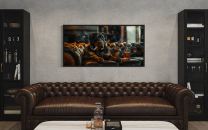 Rottweiler Wall Art – Framed Dog Painting | Man Cave Decor & Whiskey Bar Style