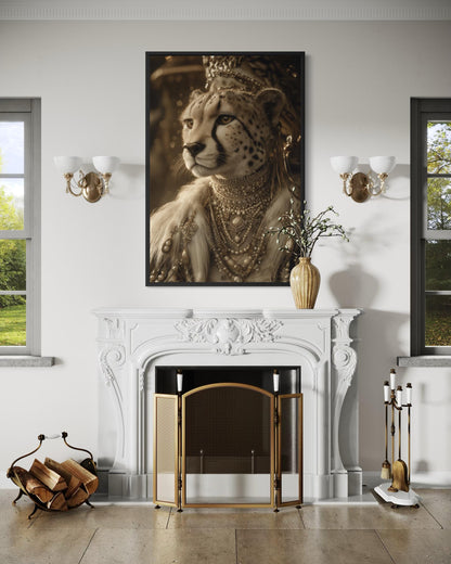 Royal Cheetah Queen With Crown And Jewellery Canvas Wall Art