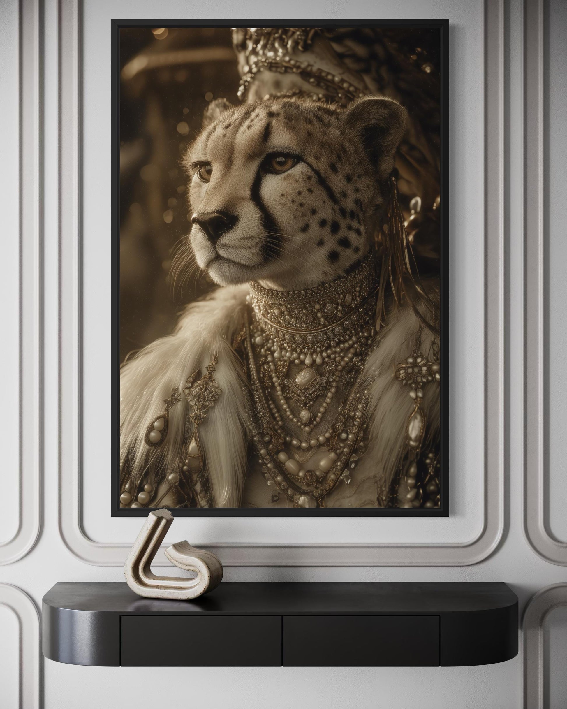 Royal Cheetah Queen With Crown And Jewellery Canvas Wall Art