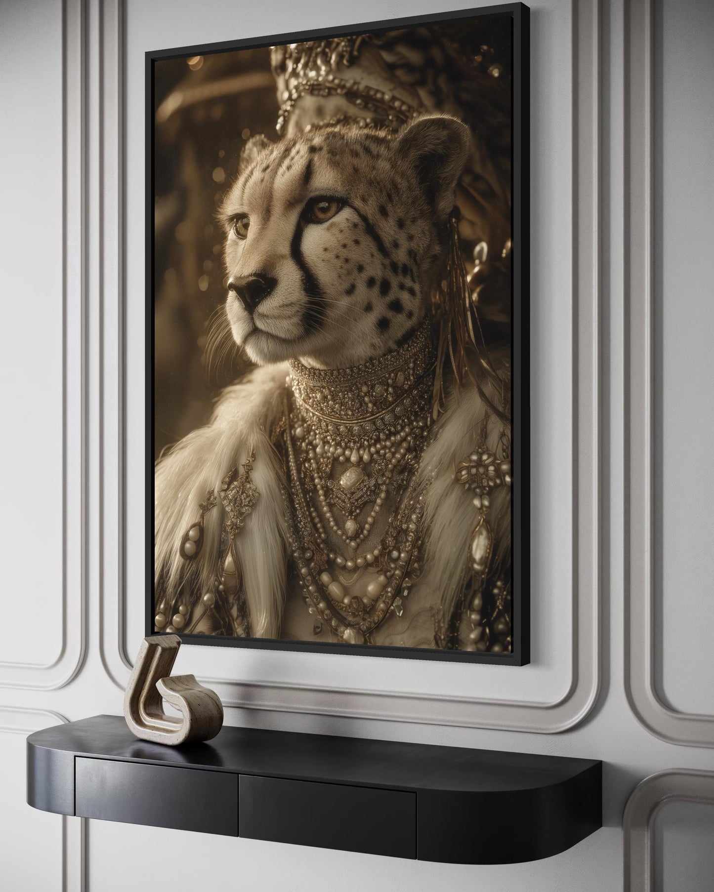Royal Cheetah Queen With Crown And Jewellery Canvas Wall Art