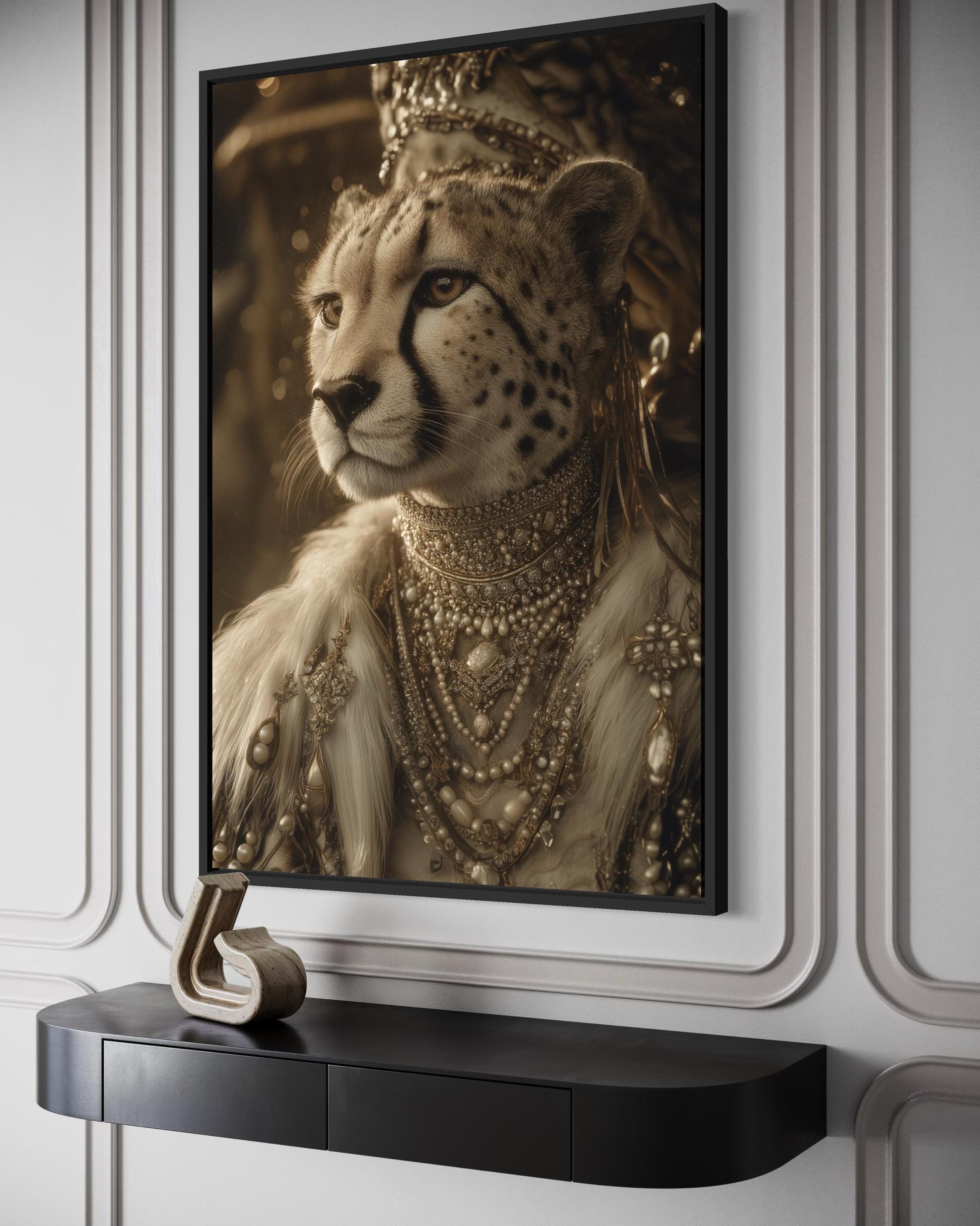 Royal Cheetah Queen With Crown And Jewellery Canvas Wall Art