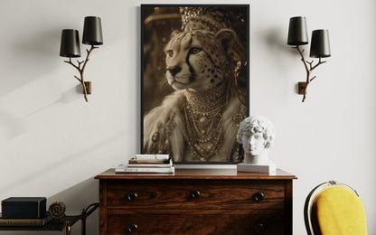 Royal Cheetah Queen With Crown And Jewellery Canvas Wall Art