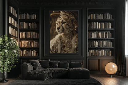 Royal Cheetah Queen With Crown And Jewellery Canvas Wall Art