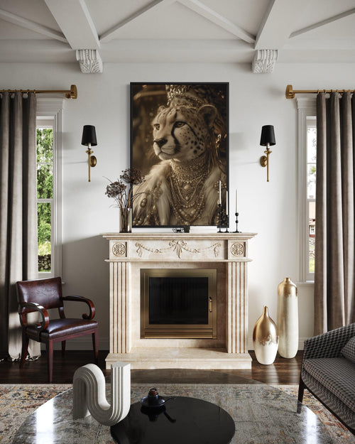 Royal Cheetah Queen With Crown And Jewellery Canvas Wall Art