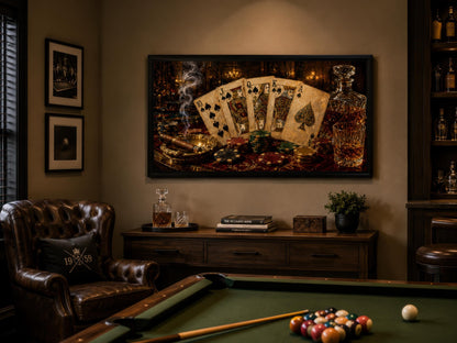 Royal Flush Poker Canvas Wall Art for Man Cave Or Game Room Decor