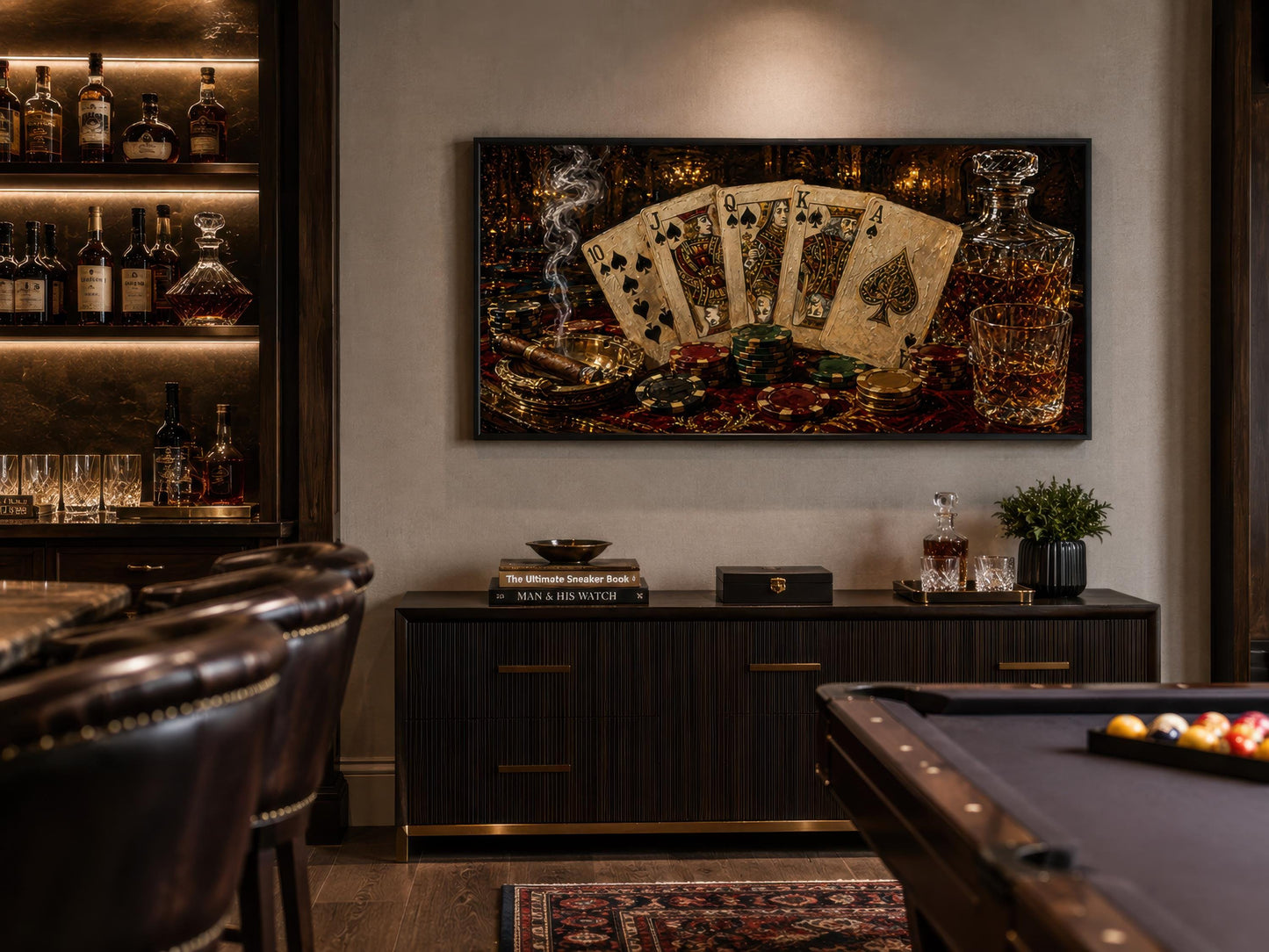 Royal Flush Poker Canvas Wall Art for Man Cave Or Game Room Decor