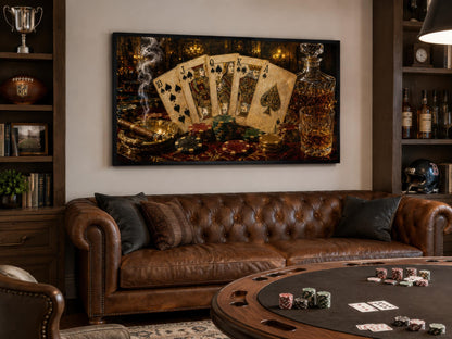 Royal Flush Poker Canvas Wall Art for Man Cave Or Game Room Decor