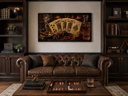Royal Flush Poker Canvas Wall Art for Man Cave Or Game Room Decor