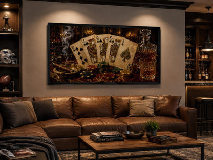 Royal Flush Poker Canvas Wall Art for Man Cave Or Game Room Decor
