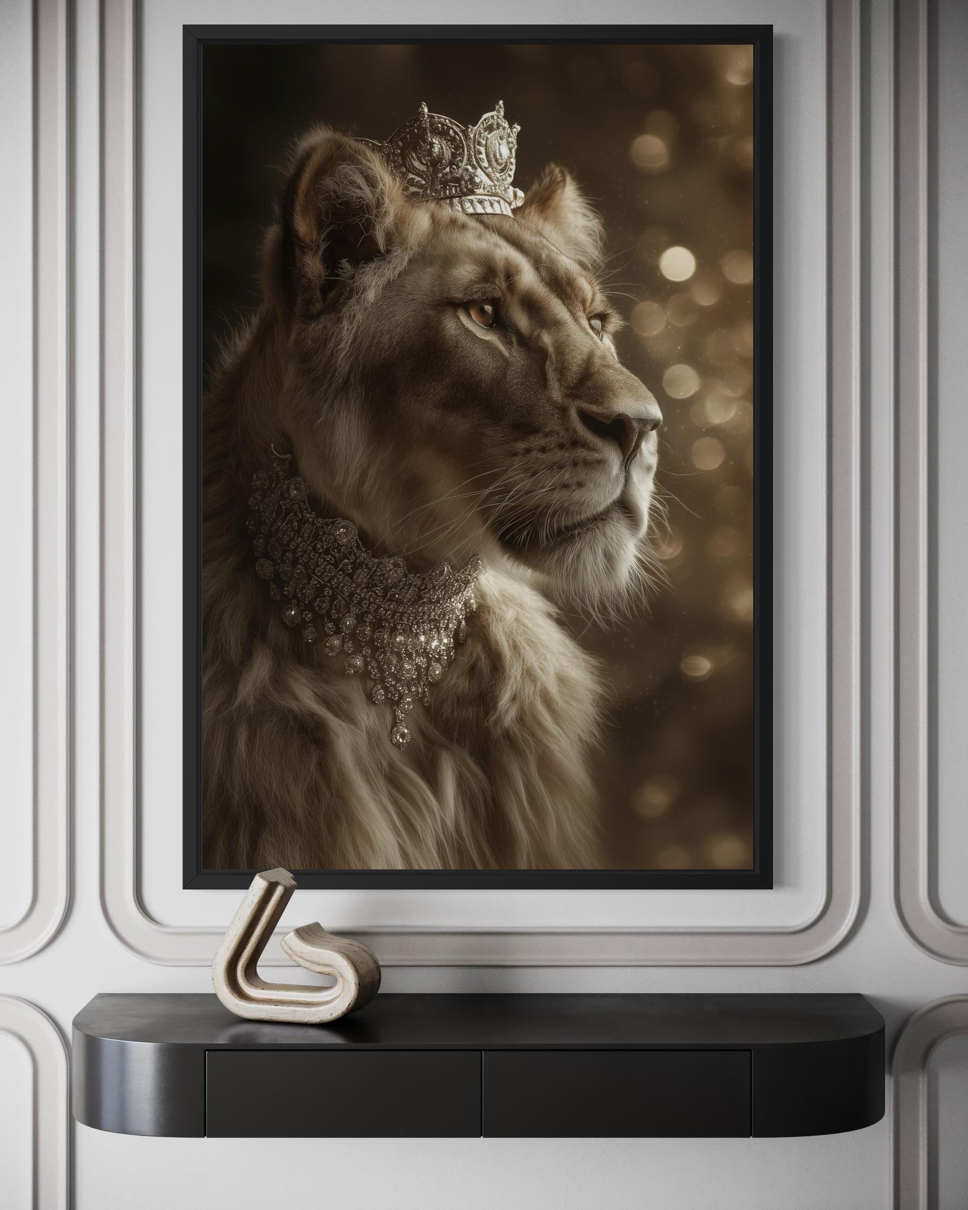 Royal Lioness Queen With Crown And Jewellery Canvas Wall Art
