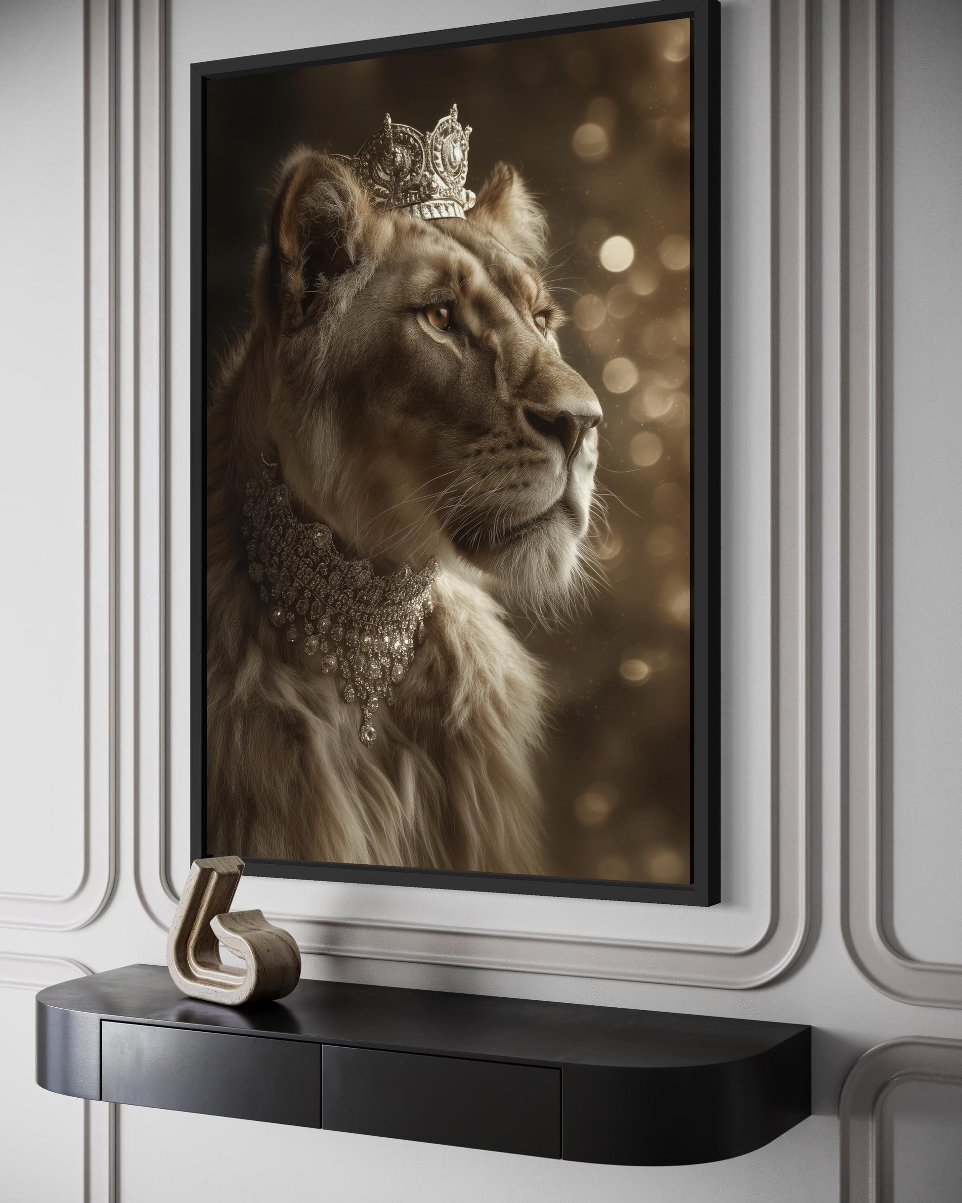 Royal Lioness Queen With Crown And Jewellery Canvas Wall Art