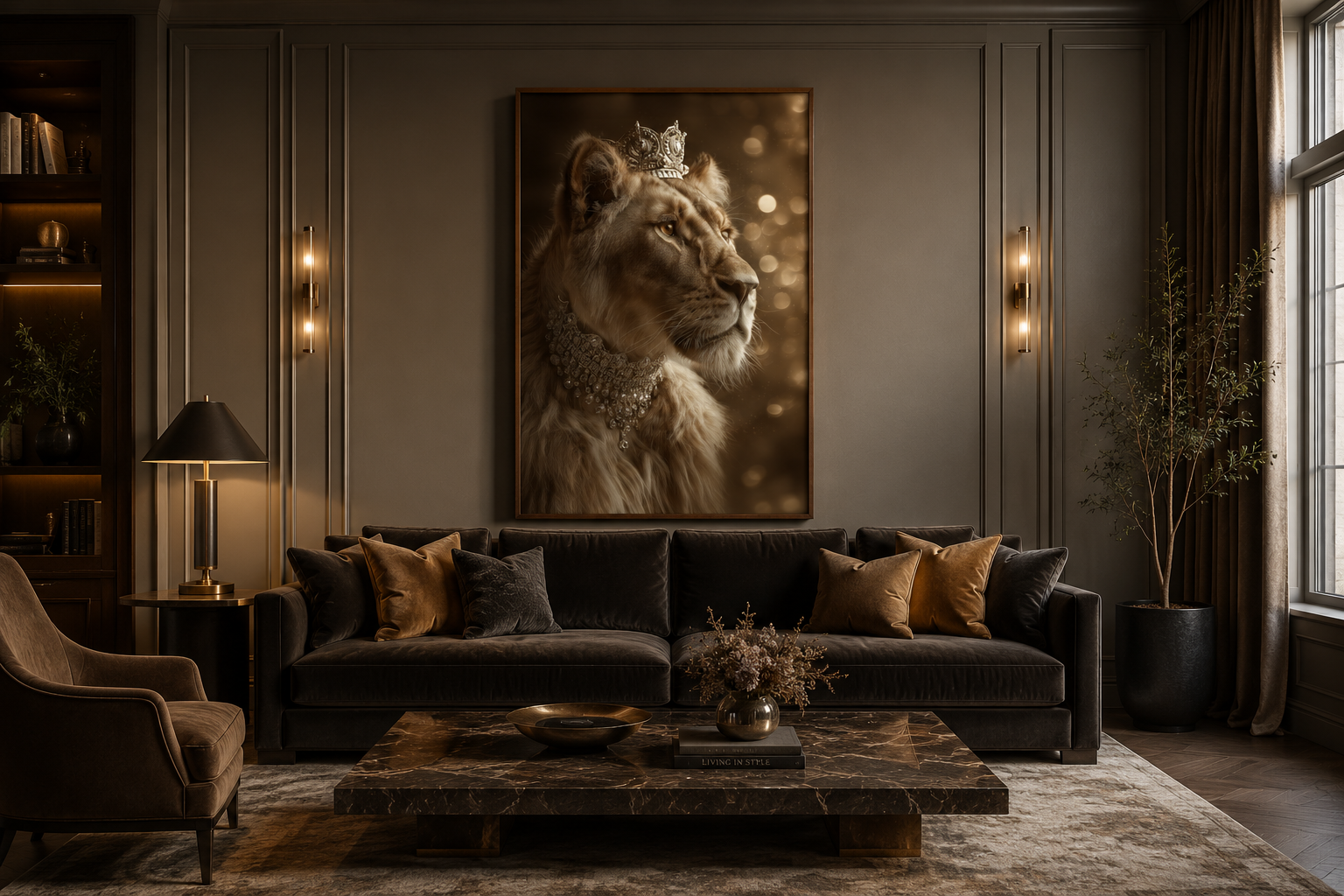 Royal Lioness Queen With Crown And Jewellery Canvas Wall Art