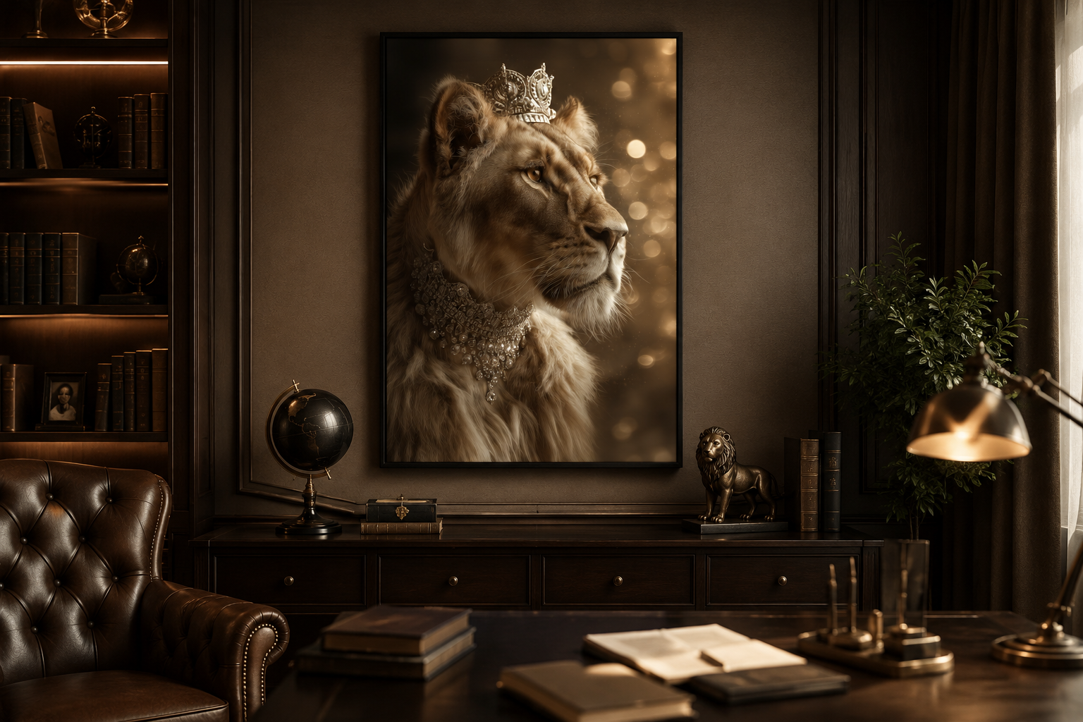 Royal Lioness Queen With Crown And Jewellery Canvas Wall Art