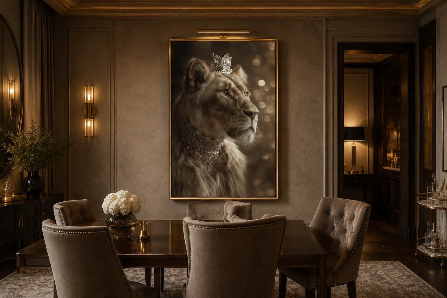 Royal Lioness Queen With Crown And Jewellery Canvas Wall Art