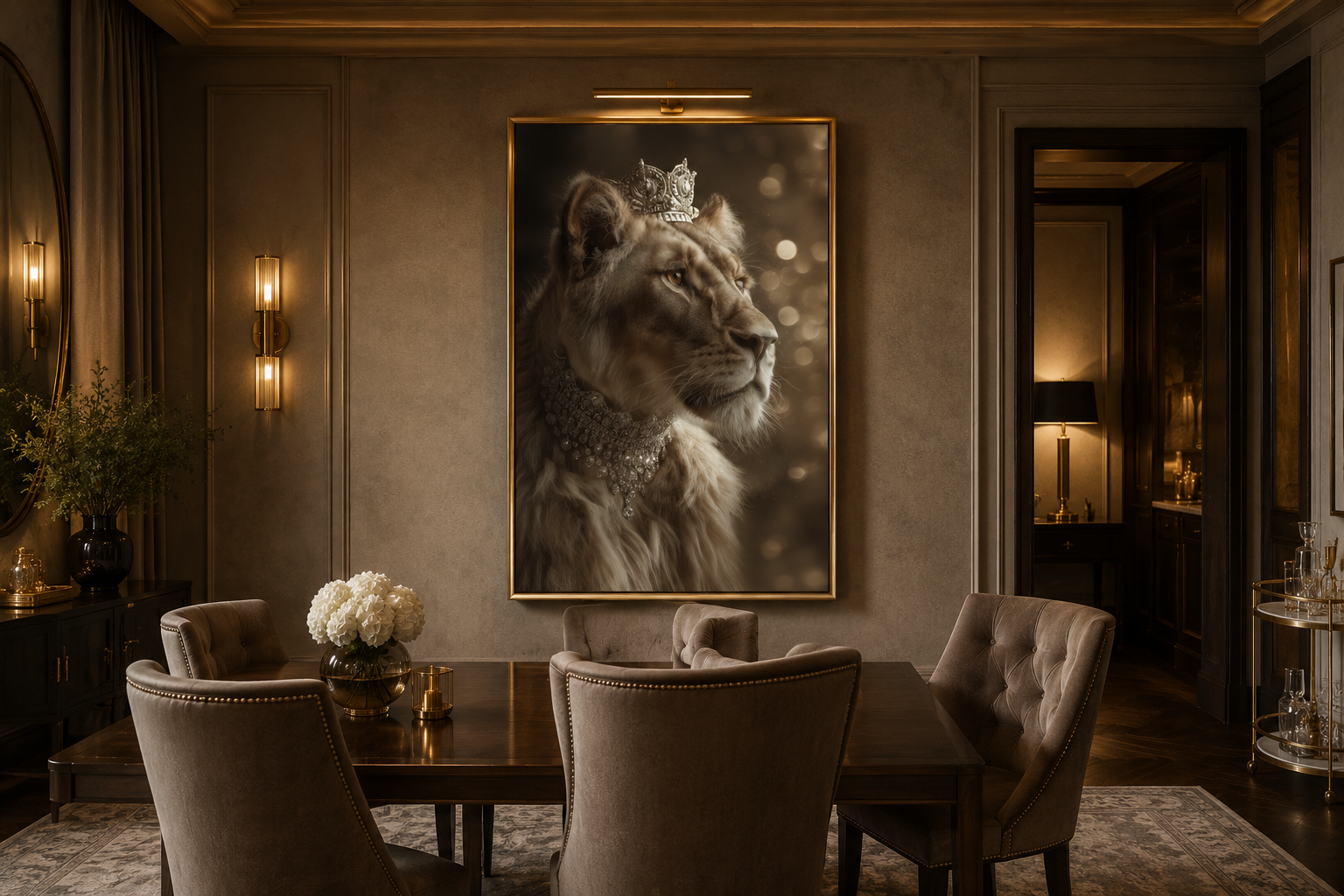 Royal Lioness Queen With Crown And Jewellery Canvas Wall Art