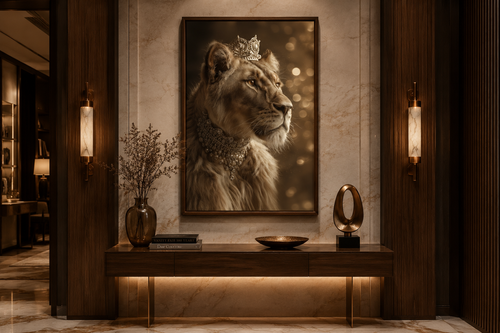 Royal Lioness Queen With Crown And Jewellery Canvas Wall Art