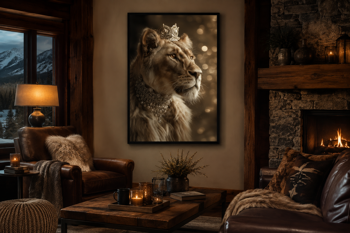 Royal Lioness Queen With Crown And Jewellery Canvas Wall Art