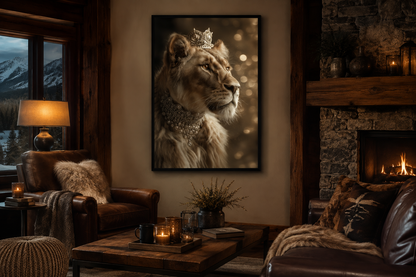 Royal Lioness Queen With Crown And Jewellery Canvas Wall Art