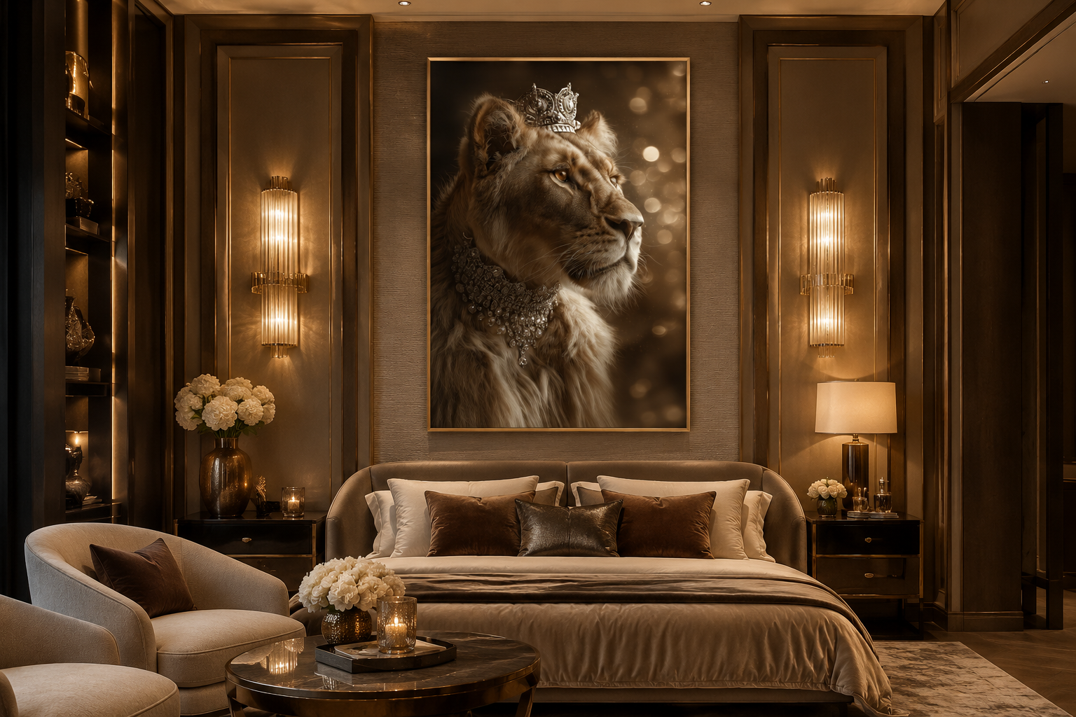 Royal Lioness Queen With Crown And Jewellery Canvas Wall Art