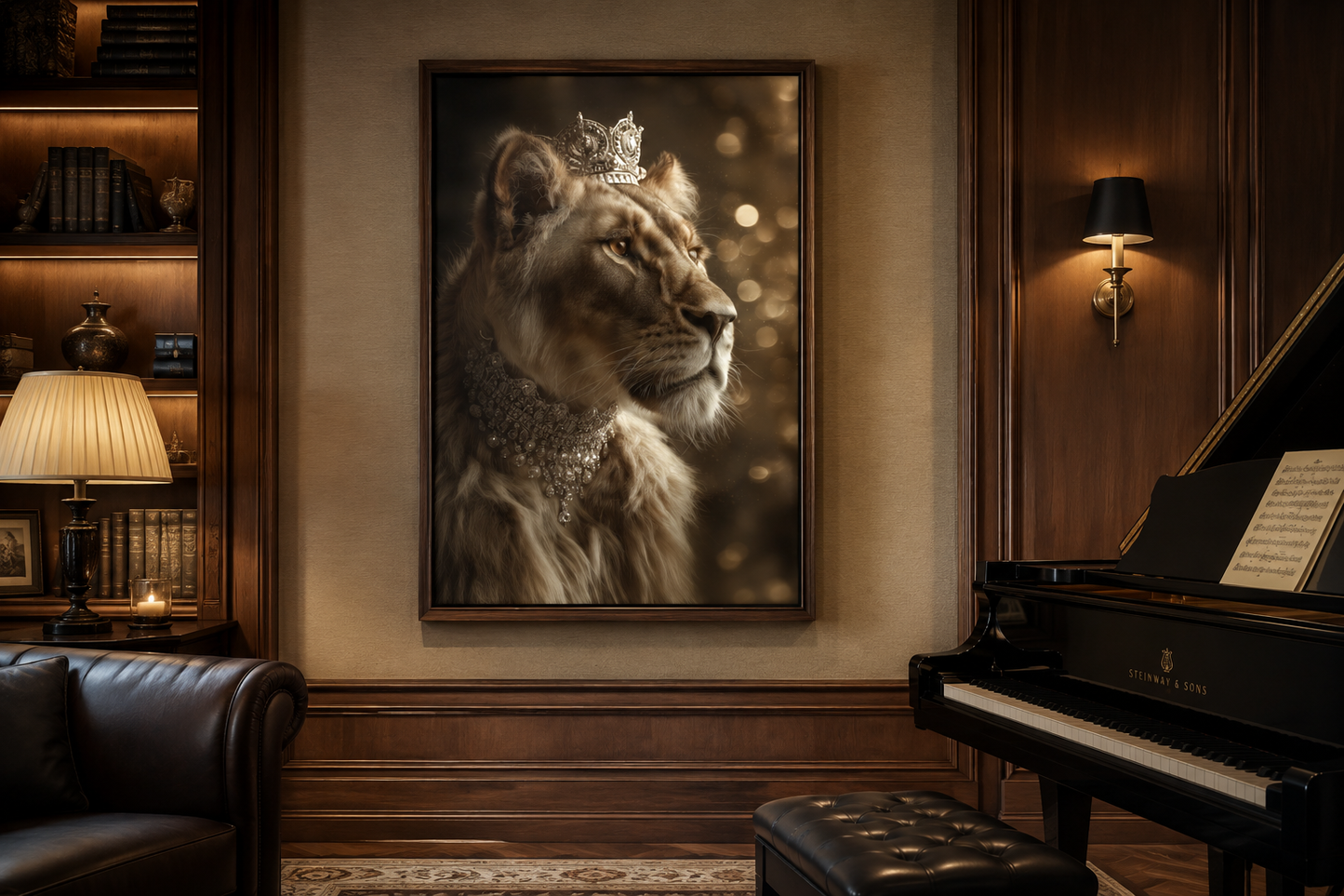 Royal Lioness Queen With Crown And Jewellery Canvas Wall Art